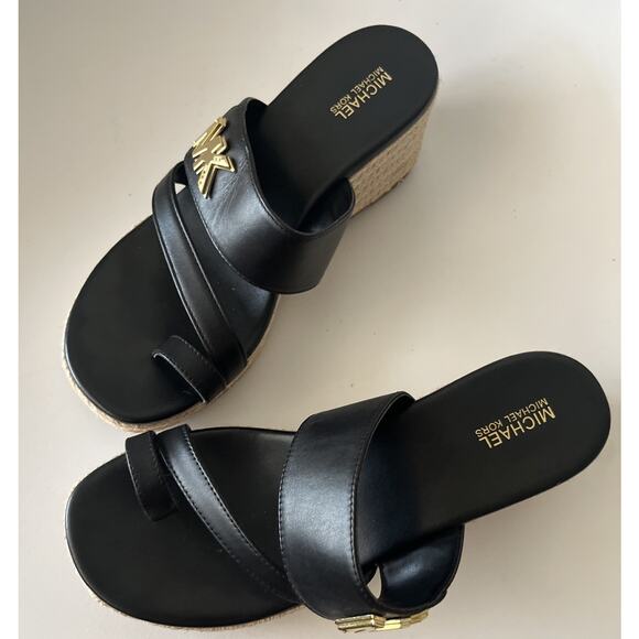 Michael Kors Sidney Espadrille Wedge Sandals Women’s US 7 Black -Worn 1x In Home - Picture 13 of 14